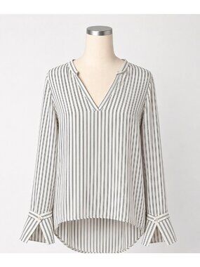 LOFT Striped Bell Sleeve Blouse Medium Ivory Black Like New